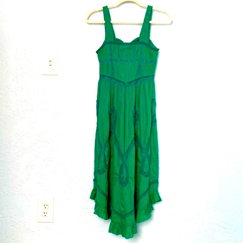 💚Free People💚Victorian Dreams Emerald Lace Eyelet Corset Dress - Picture 3 of 10